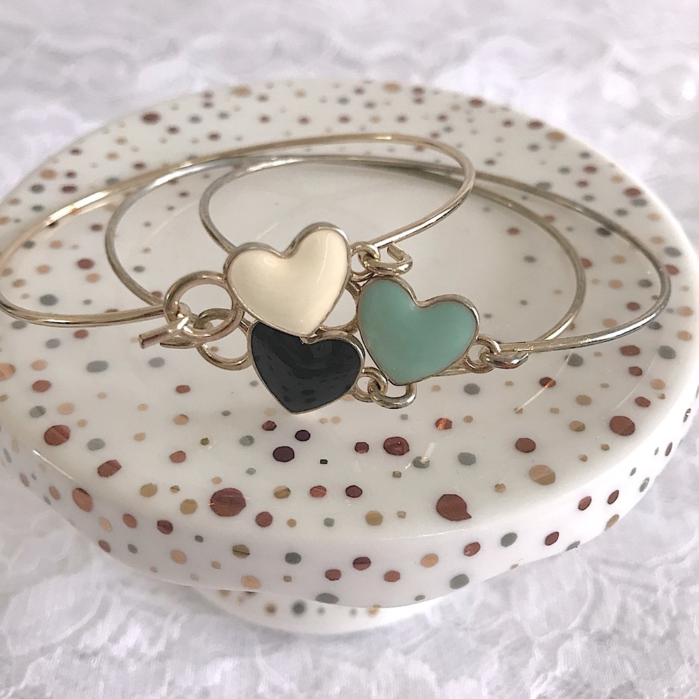 3 Heart Bangle Bracelets